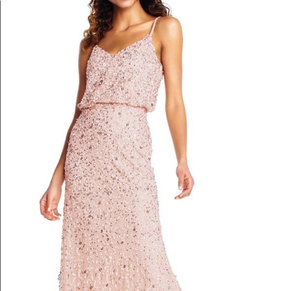 Adrianna Papell Blush rose gold Sequin Maxi Gown